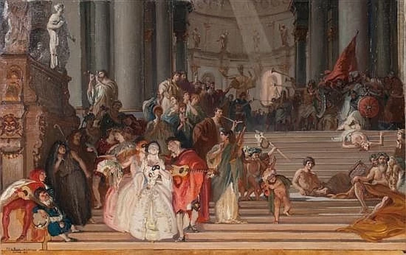 Allegoria della storia della musica, x il sipario del teatro Ponchielli di Cremona